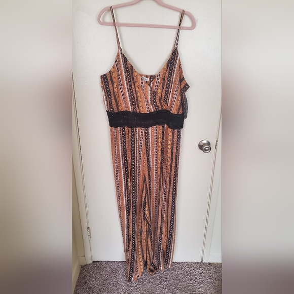 Derek Heart Pants - NWT Derek Heart 3X Mustard Yellow and Black Print Jumpsuit